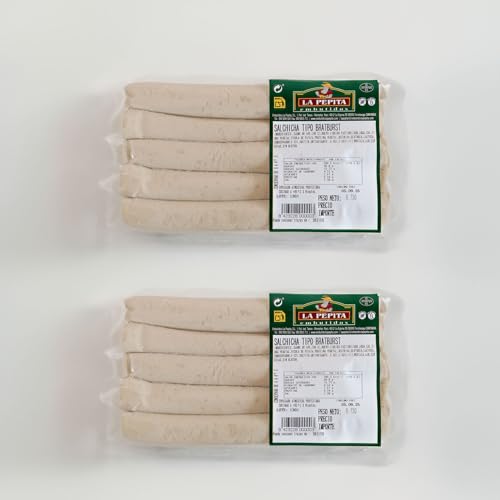 EMBUTIDOS LA PEPITA – Bratwurst Artesanal de Cerdo | 10 Unidades envasadas al vacío | 650 gr, Pack 2 Und | Receta Tradicional Alemana | Sabor Intenso | Producto Cocido | Sin OGM | Fabricado en España