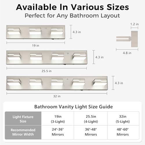 Image of 5-Light LED Bathroom Vanity Light, 32-Inch Brushed Nickel | Vanity Light Fixture with Wireless Motion Sensor, 3CCT Dimmable Lighting Over Mirror, Adjustable Acrylic Heads