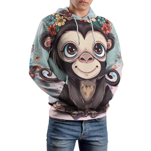 Sweat à capuche Papillon Singe pour homme et femme, hoodie à manches longues en taille S