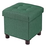 BRIAN & DANY Small Ottoman with Storage, Small Storage Ottoman, Folding Foot Stool with Wood Legs for Living Room and Bedroom Linen Rest Seat, 12.6'x12.6'x12.8' - Dark Green