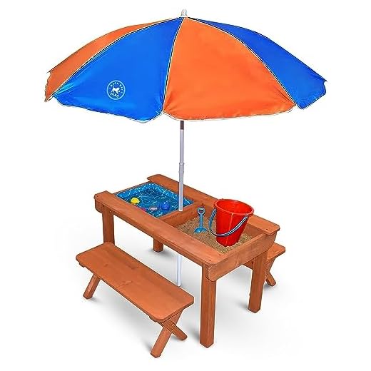 Back Bay Play Kids Sand and Water Table Premium Wooden Indoor Outdoor Convertible Picnic Table - Activity Sensory Toy Playset Promotes Learning – Removable Lids for Sandbox & Splash Pool (Natural)