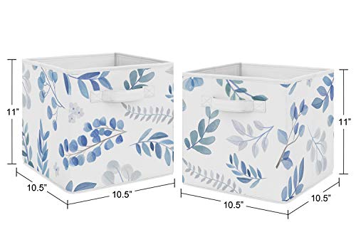 Image of Sweet Jojo Designs Floral Leaf Foldable Fabric Storage Cube Bins Boxes Organizer Toys Kids Baby Childrens - Set of 2 - Blue Grey and White Boho Watercolor Botanical Flower Woodland Tropical Garden