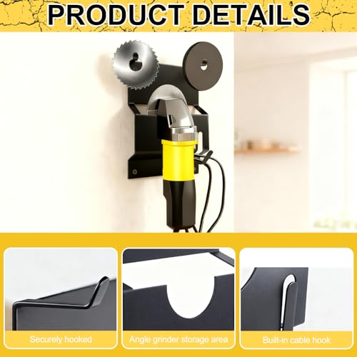 Soporte Amoladora, Soporte para Amoladora Angular, Organizador Herramientas Pared para Guardar Amoladoras Angulares, Discos Abrasivos y Discos De Corte, Universal, Metal, Negro - imagen 4