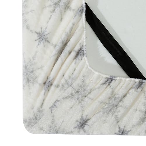 Elegant Comfort Luxuriously Soft 4-Piece Holiday Velvet Plush Flannel Sheet Set - Premium Quality - Cozy Warm, Christmas Fuzzy Velvet Flannel Fleece Deep Pocket Sheet Set - King, Beige Snowflake