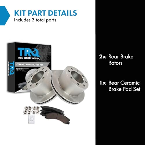 Image of TRQ Rear Brake Pad and Rotor Set Ceramic Compatible with 2009 Chevrolet Express 3500 GMC Savana 3500
