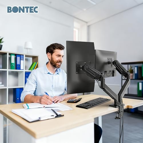 BONTEC Monitor Halterung 2 Monitore 24-34 Zoll, Gasfeder, VESA 75/100 mm – Ansicht 2