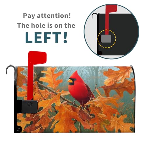 Image of Miaoquhe Autumn Red Bird Mailbox Cover Magnetic Standard Size 21x18 Inch Fall Maple Leaves Mailbox Wrap Fall Mailbox Post Cover Decor Holiday Letter Box Wraps for Home Outdoor Outside Garden Yard