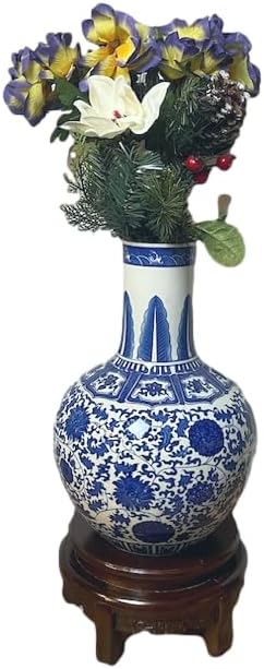19”Classic Blue and White Floral Porcelain Vase, Globular Shape China Ming Style