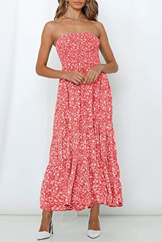 Image of ZESICA Women's Summer Boho Strapless Maxi Dress 2026 Casual Off Shoulder Smocked Flowy A Line Beach Holiday Long Dresses