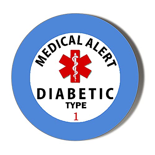 Medical Alert Diabetes Type 1 Blue Circle 10 x 49mm Vinyl Stickers Pack of 10