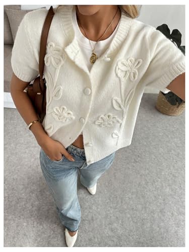 Verdusa Women's Floral Embroidery Summer Sweaters Button Up Lightweight Cardigans4