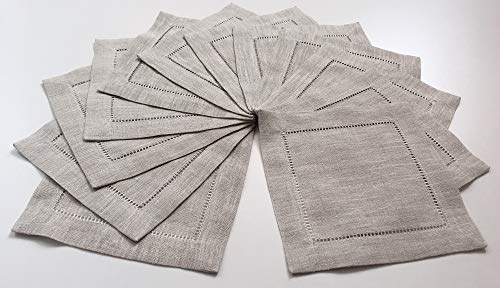 Ladder Hem Stitch Natural Linen Cocktail Napkins- 1 Dozen 6"X6"- Linen Cloth Napkin Coasters-Set Of 12 #TOP2