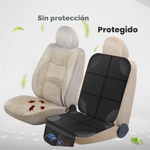 Miniatura 7 de Aiqinu Protector Asiento Coche, Impermeable Antideslizante Compatible Protector De Asiento De Coche De Niño Con 2 Bolsillos De Almacenaje Para Asiento De Coche De Cuero Y Tela