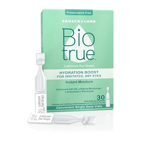 Biotrue Hydration Boost, Preservative-Free Eye Drops for Dry Eyes, Instantly Moisturizes, Rehydrates, Contact Lens Friendly, Refresh & Relieve Eye Irritation, 30 Single-Use Vials (Pack of 1 )