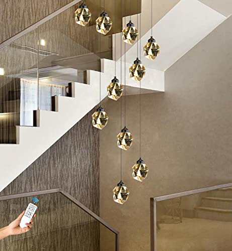 Idequy 10-Lights Black Staircase Crystal Chandeliers For Living Room120Inches Long Foyer Entrance Crystal Pendant Light High Ceiling Crystal Chandeliers Dimmable 3000-6000K Led #TOP7