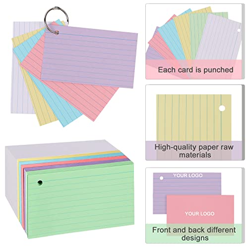 300Pcs 3X5 Inch Index Cards, Multicolor Lined Flash Cards With Rings Ruled Index Cards Punched Note Cards For Study, Record Home Classroom Office #TOP2
