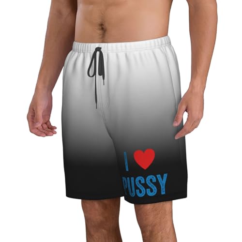 I Love Pussy Men's Casual Board Shorts Swim Trunks Fit Summer Hawaii Beach Golf Short Swimwear Bathing Suits,2
