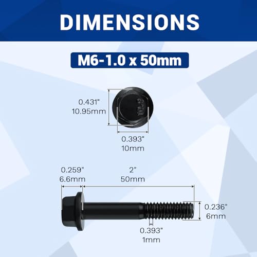 Image of 12-Sets M6-1.0 x 50mm Grade 10.9 Flange Hex Bolts + Flange Nut + Flat Washer + Lock Washer Combo Pack, Black Oxide, for Automotive & Machinery