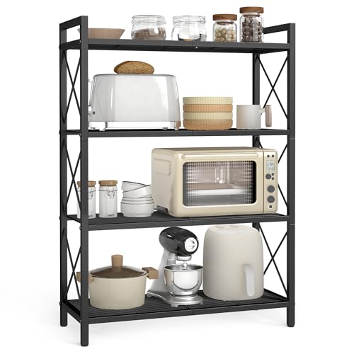 Image of SONGMICS 4-Tier Metal Storage Rack, Shelving Unit with X Side Frames | Dense Mesh, 12.6 x 31.5 x 44.3 Inches, for Entryway, Kitchen, Living Room, Bathroom, Ink Black UBSC184B01