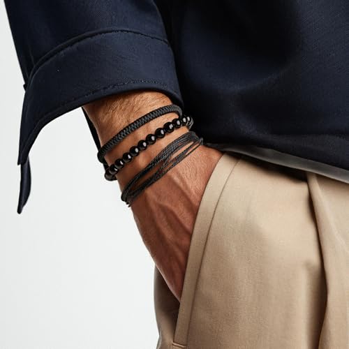 GolbalJew Healing Crystal Beaded Bracelets for Women Men, 6mm Stone Beads Bracelets Set with 2PCS Adjustable Rope Bracelets3