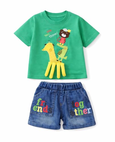 Image of Bold N Elegant Cotton Cute Cartoon Printed Half Sleeve T-Shirt And Shorts Clothing Set For Infant Toddler Baby Boy Girl