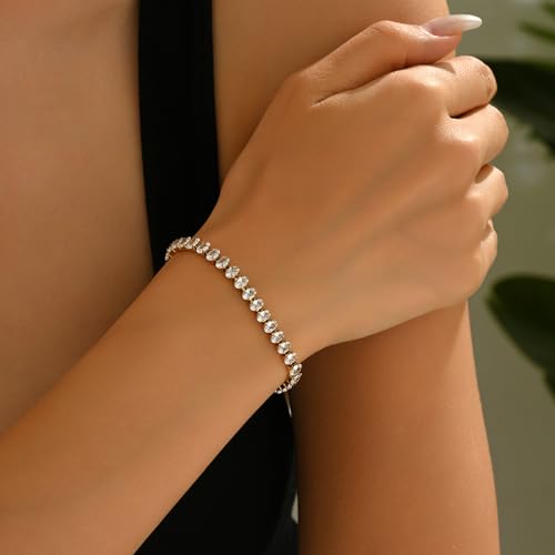 Tennis Bracelet for Women 5.9-7.1 Inch,18K Gold Plated with Red Green Black White Cubic Zirconia, Dainty Inlaid Chain, Minimalist Everyday Stackable Jewelry Gift2