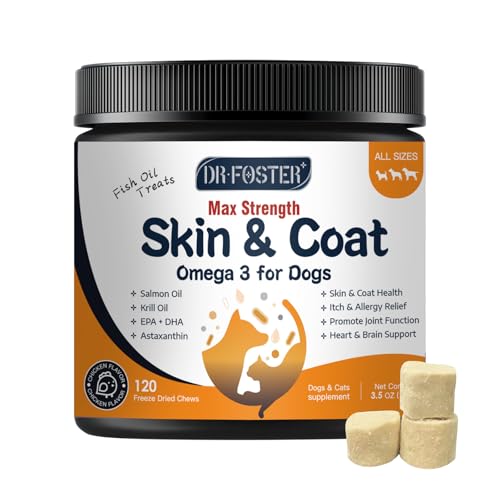 Omega 3 Fish Oil for Dogs, Salmon Oil for Dogs with EPA & DHA for Skin & Coat Health, Itch & Allergy Relief, Dog Shedding, Hot Spots Treatment, Joint Support, with Astaxanthin & Vitamin E