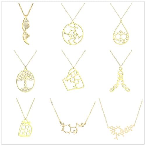 Collier formule chimique et structure ADN, pendentif science ras du cou - 6