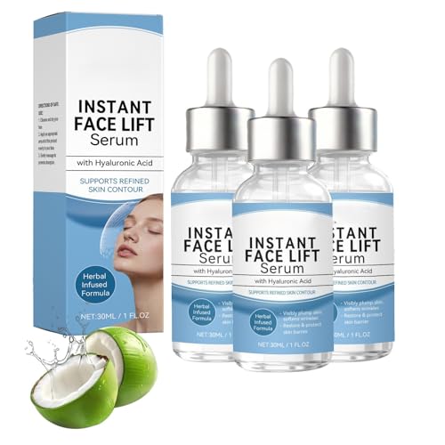 Suero hidratante facial instantáneo y reactor de ojos, ácido hialurónico, suero hidratante profundo con coco, piel hidratante para pieles sensibles, alisa líneas finas (3 unidades)