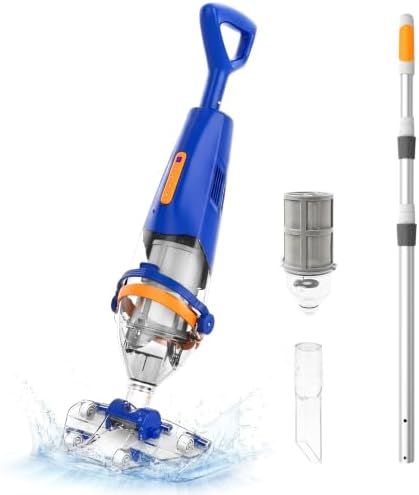 Poolsauger Akku mit Fernsteuerung am Teleskopgriff, Kabelloser Poolreiniger mit 176 cm Teleskopstange, 75 Min Laufzeit, 4200 L/h Saugleistung, 2 Saugköpfe für Pool, Whirlpool & Spa