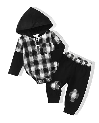 Image of NZRVAWS Baby Boy Clothes 0-3 Months Newborn Boy Outfit Baby Sweatshirt Hoodie Romper Long Pants Sets Fall Winter Clothing
