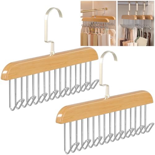 Porta Cinture Da Armadio Gancio Con 20 Barre Porta Cravatte E Cinture In Legno, Naturale Porta Cintura Da Armadio - Foto 4