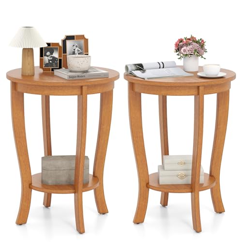 GOFLAME 2-Tier Round End Table Set of 2, 18” Sofa