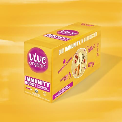 Vive Organic Vitamin C + Immune Support Shot, Cold-Pressed Turmeric, Ginger & Acerola Cherry, Gluten Free, Vegan, Immunity Boost Vitamin C, 2 Fl Oz (Pack of 12)