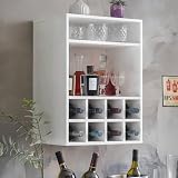 NEWOWNDS Wall Mounted Wine Bar Cabinet with Adjustable Shelves - White Engineered Wood Storage Cabinet for Kitchen, Living Room, Home Bar (15.8' W x 21.7' H)