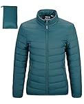 Outdoor Ventures Womens Winter Lightweight Jacket Warm Short Packable Puffer Jacket Transitional Padded Jacket Quilted Jacket for Ladies Lined for Hiking Travel, Cyan 2XL