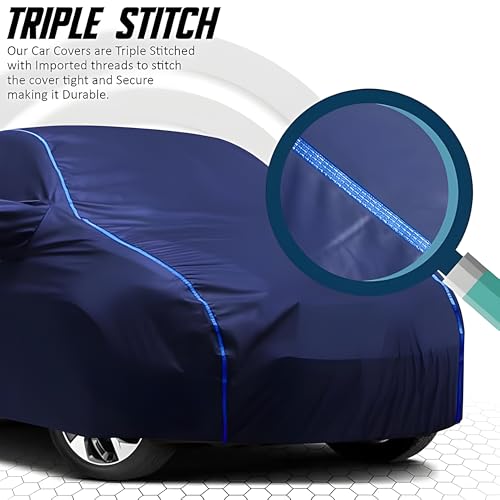 Image of Kerwa Car Body Cover Waterproof Compatible with Maruti Suzuki Alto K10 | Scratch Proof, Anti-Dust, UV Protection | Windproof Buckle Strap | Fitted Bottom Elastic | Side Mirror Pockets-Blue