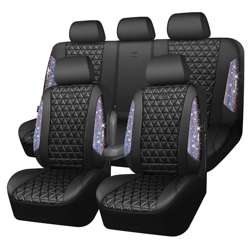 CAR PASS Bling Diamond Black Leather Car Seat Covers Full