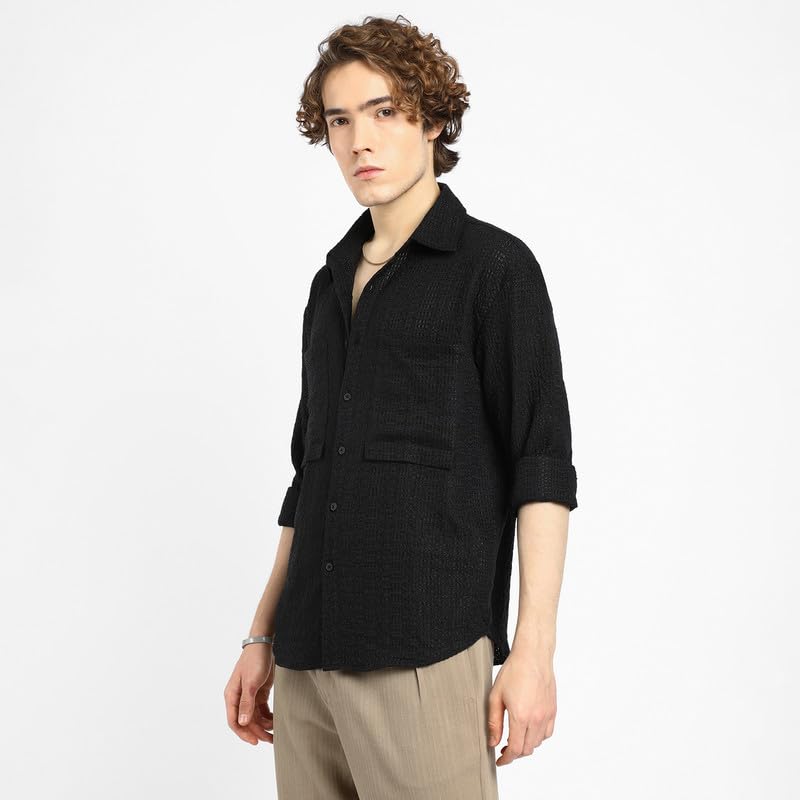 Image of CAHOOT Men's Shacket for Casual Wear | Spread Collar | Long Sleeve | Button Closure | Overshirt /Shacket Crafted with Comfort Fit for Everyday Wear