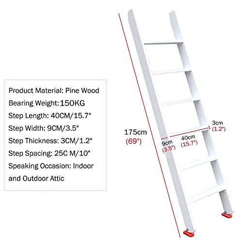 Escalera de litera de madera blanca de 60-70 pulgadas para camas altas 3