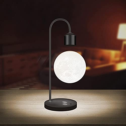 Floatidea Magnetic Levitating Moon Lamp Levitation Plastic Black Table Led Night Light Zero-Gravity Floating Desk Toys For Decoration Gifts Present With Phone Wireless Charging Pad #TOP2