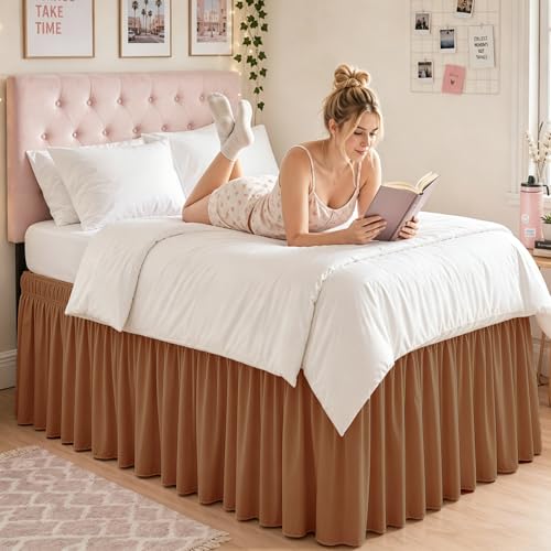 Cosweet Dorm Bed Skirt Twin XL, 42" Long Drop for College Dorm Room, Khaki