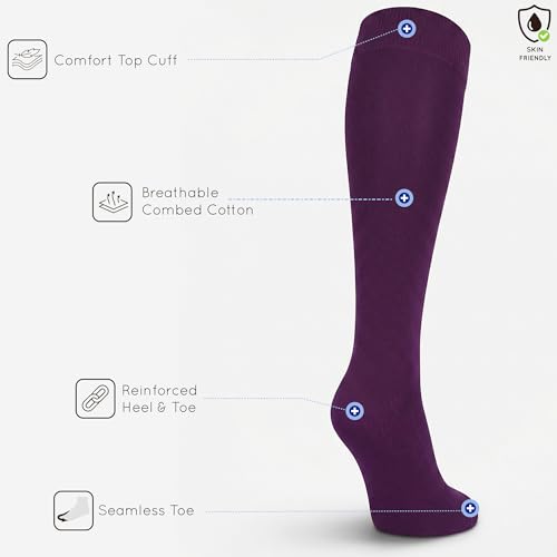 Image of Mysocks Knee High Socks for Women Men Combed Cotton Seamless Toe Tall Long High Socks