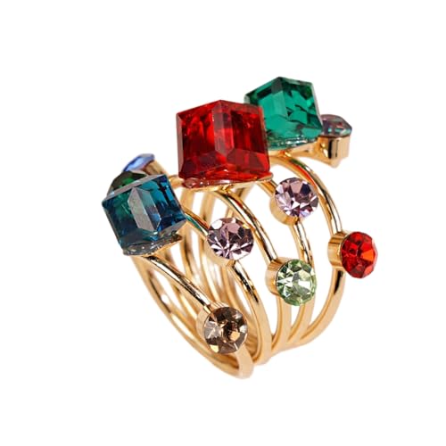 Anillo de cristal colorido bohemio con flores de primavera talla única elástica