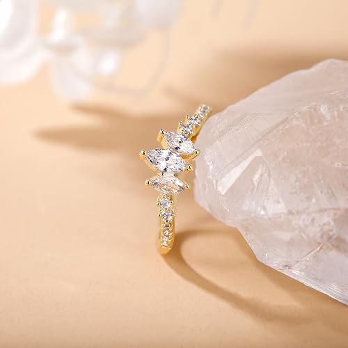 SHINYSO 14K Gold Plated Wedding Band for Women Thin Stackable Ring Dainty Curved Marquise Cubic Zirconia Eternity Engagement Promise Ring Size 4-103