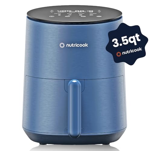Nutricook 3.5qt Air Fryer Mini, Tempered Glass Control Panel, 8 Preset Functions, Quick and Easy Meals, Compact, Quiet, Non-Stick, Dishwasher Safe, Blue