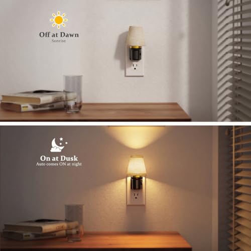 Image of JandCase LED Night Lights Plug into Wall, Linen Fabric Round Vintage Nightlight, Decorative Night Light with Dusk to Dawn Sensor, 0-100LM Dimmable, for Bedroom Living Room Hallway