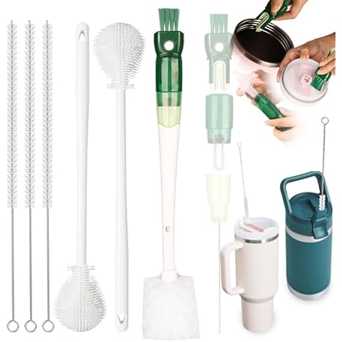Bottle Brushes Cleaner Set 6 Pack–Multifunctional Household Cleaning Brushes for Bottles–Easy to Clean Cup Rim, lid, Base, and Straw Cover