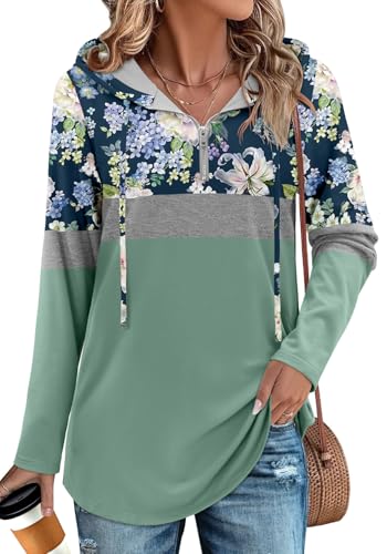 BETTE BOUTIK Womens Quarter Zip Tunic Hoodies Pullover Long Hooded Sweatshirts S-3XL