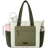 RAINSMORE Bolso Tote Acolchado Mujer, Ligero y Espacioso para Universidad Trabajo Viajes, Puffer Bolsos Shopper Grandes con Compartimentos para Portátil 15,6 Pulgadas Verde Blanco